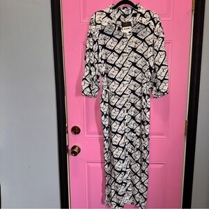 Freehand Navy White‎ Geometric Button Front Shirt Dress XL NWT 0522-DRS31